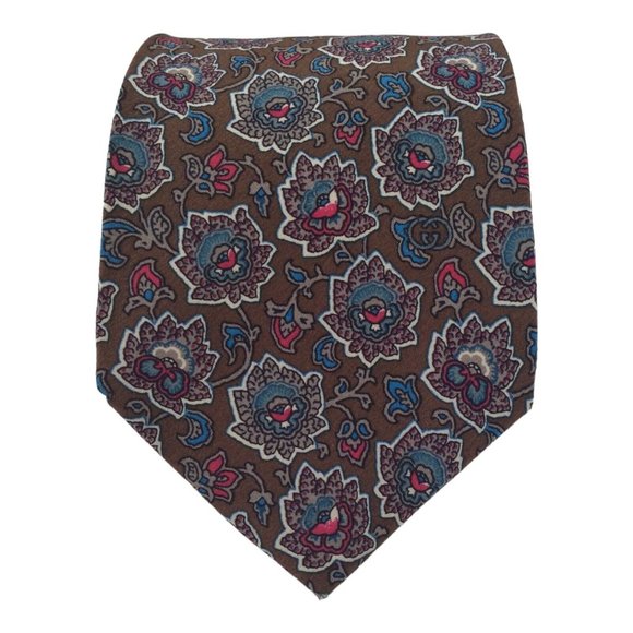 GUCCI Brown Flower Print Silk Tie Made In Italy 55”/3